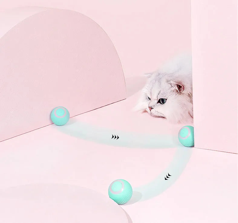 Cat Gravity 43mm plastic rolling ball toy with bionic motion and obstacle avoidance for cats on a hard floor