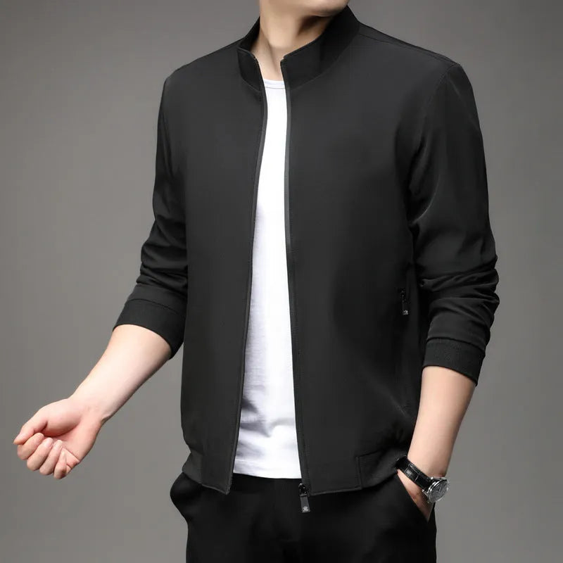 Korean style loose lapel autumn jacket for men in black with zipper pockets