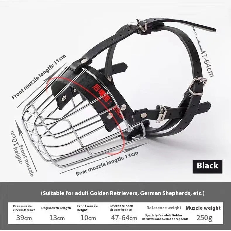 Black metal wire basket dog muzzle for Golden Retriever and German Shepherd breeds