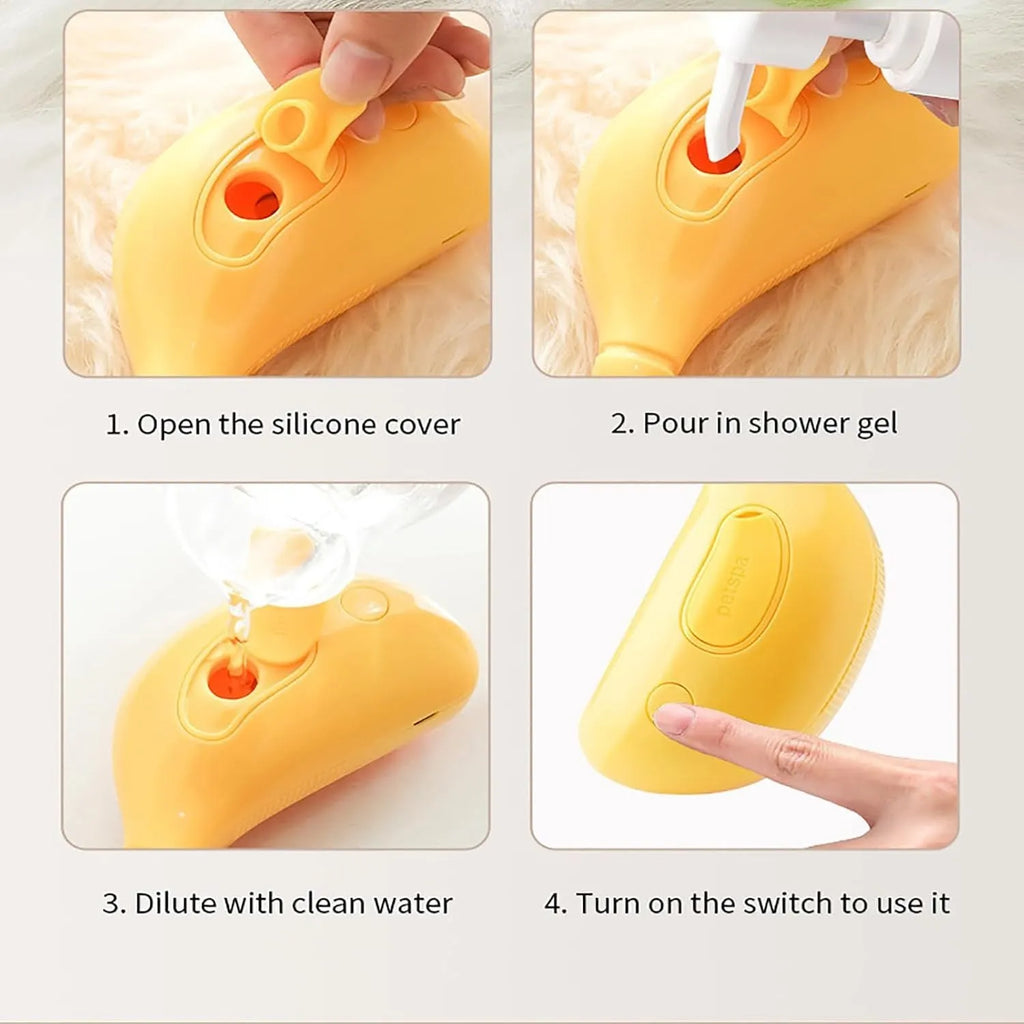 Green rechargeable cat steam brush with round teeth and massage function for pet grooming