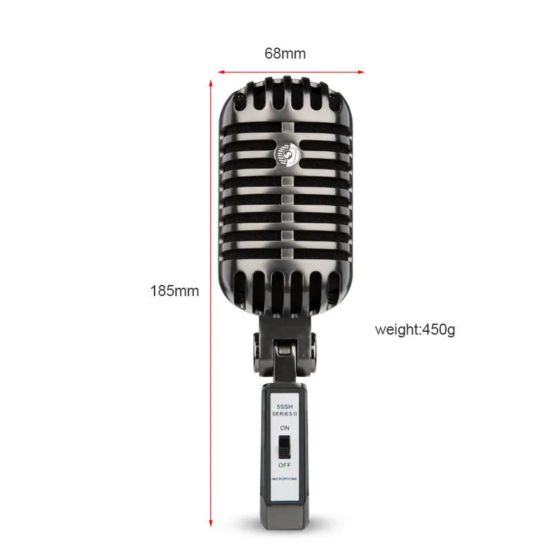 Retro-style wireless condenser microphone on a stand with a cardioid pickup pattern.