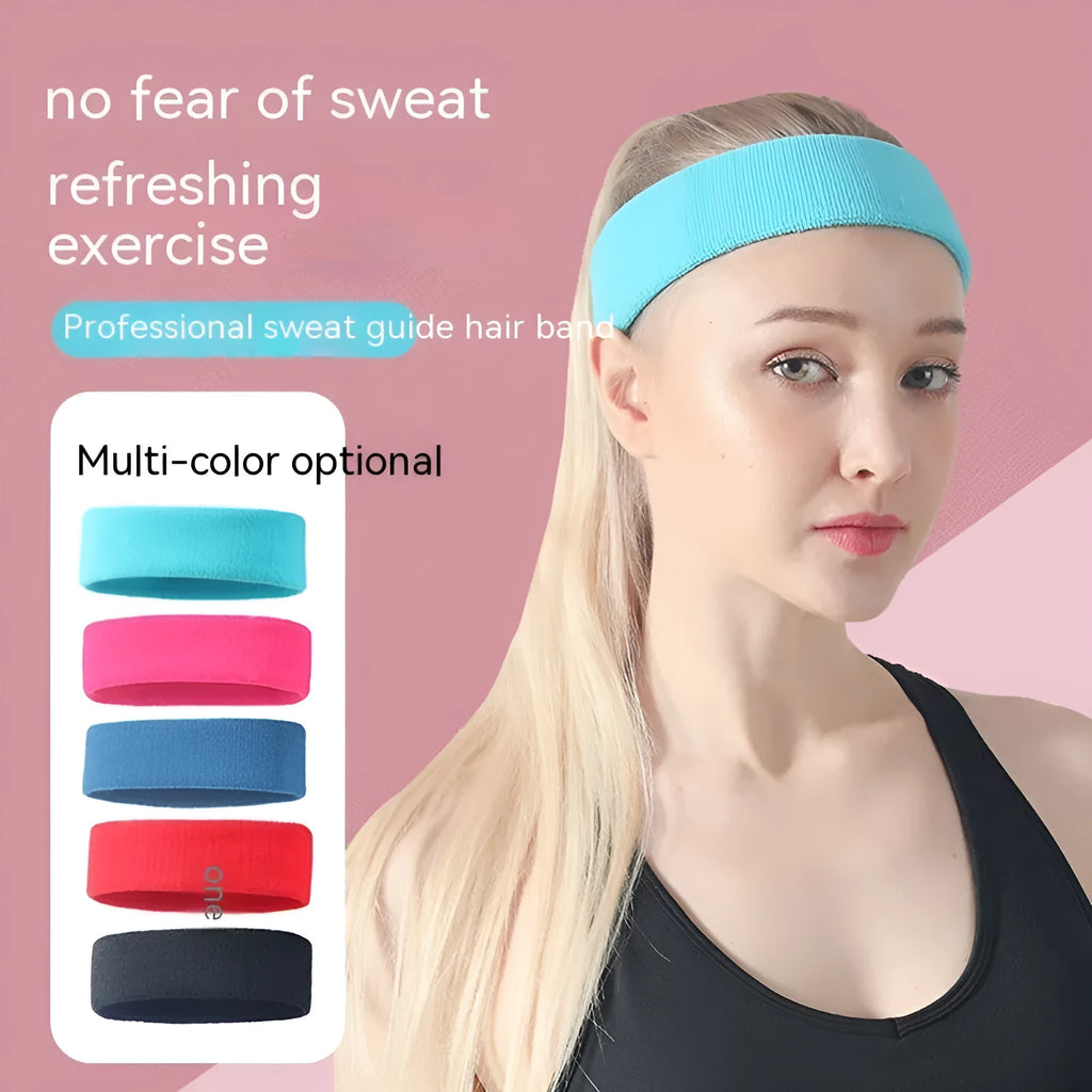 Sports sweatband headband in widening design with elastic band in five colour options