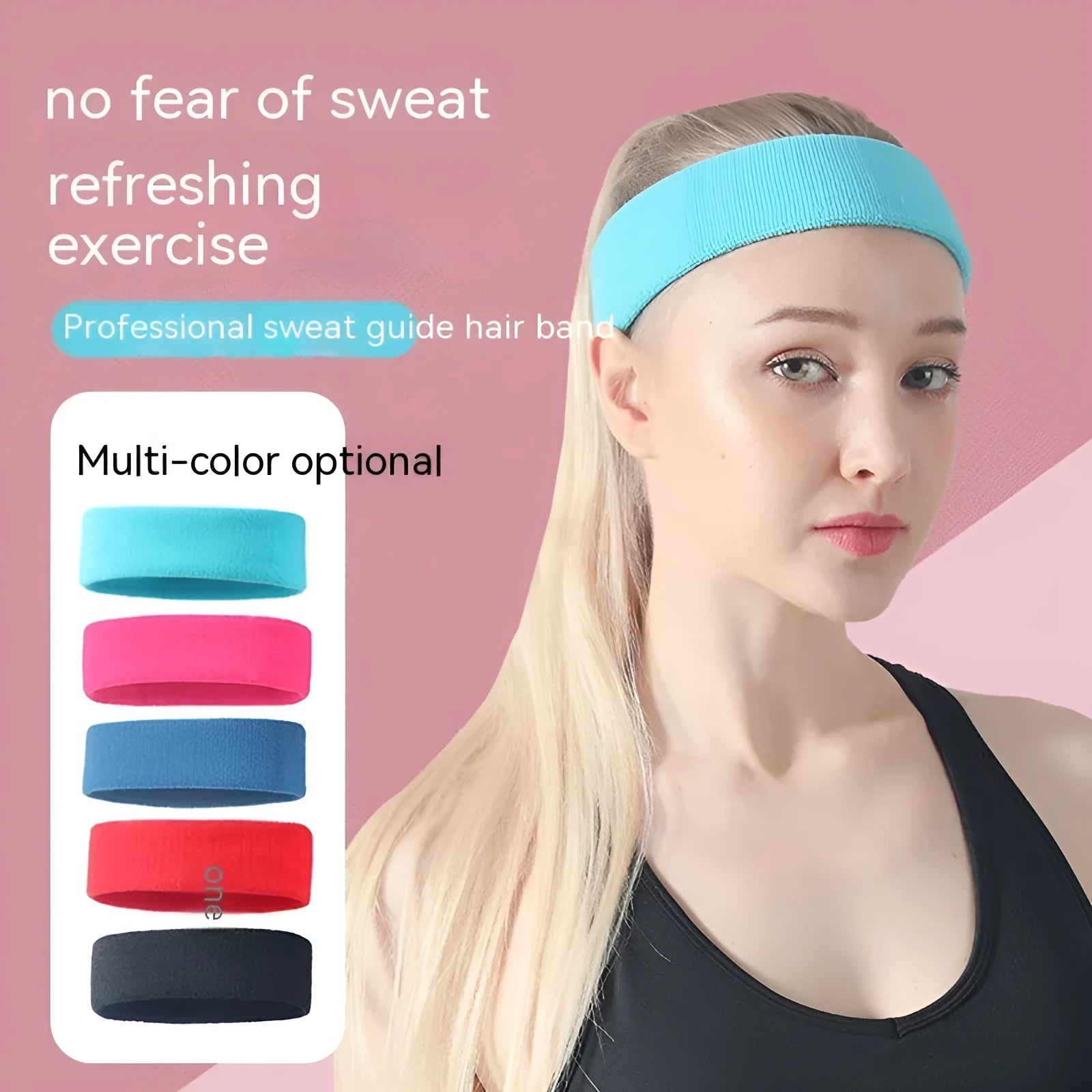 Sports sweatband headband in widening design with elastic band in five colour options
