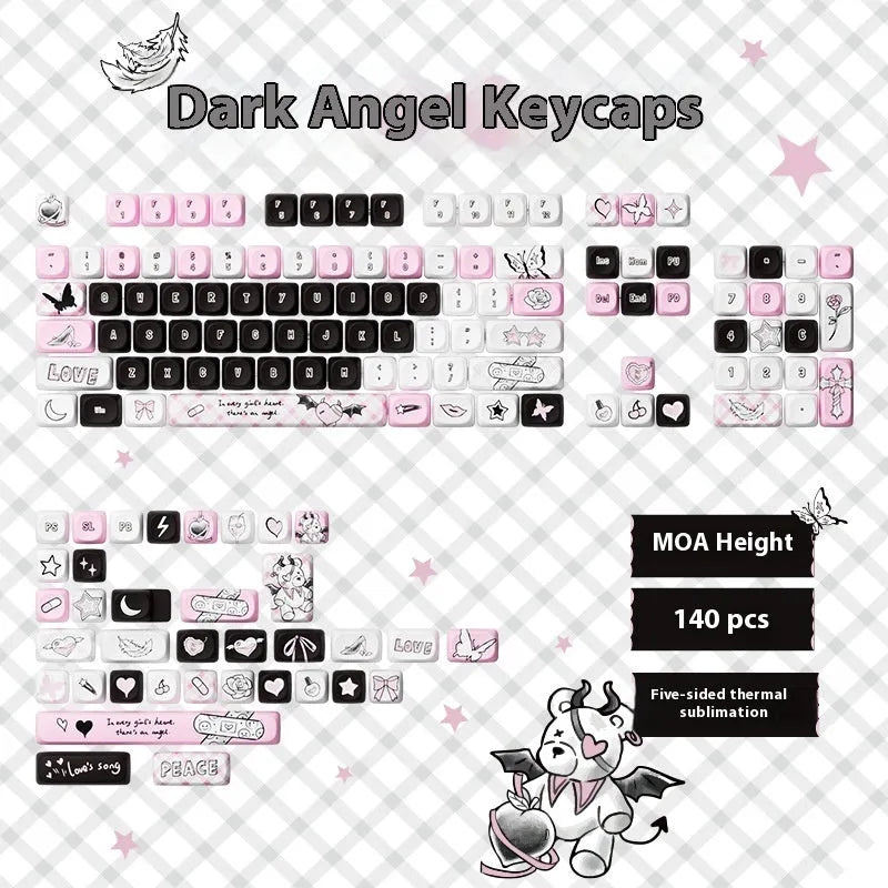 Sublimation printed PBT keycap set for mechanical keyboards showing cartoon pig and animal theme designs