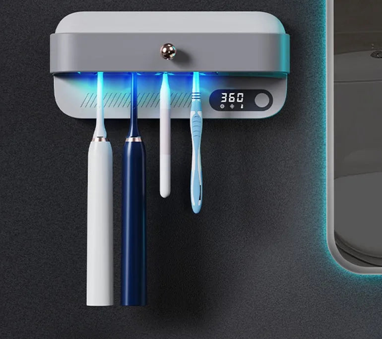 White wall-mounted smart toothbrush holder with UV sterilisation and USB charging port
