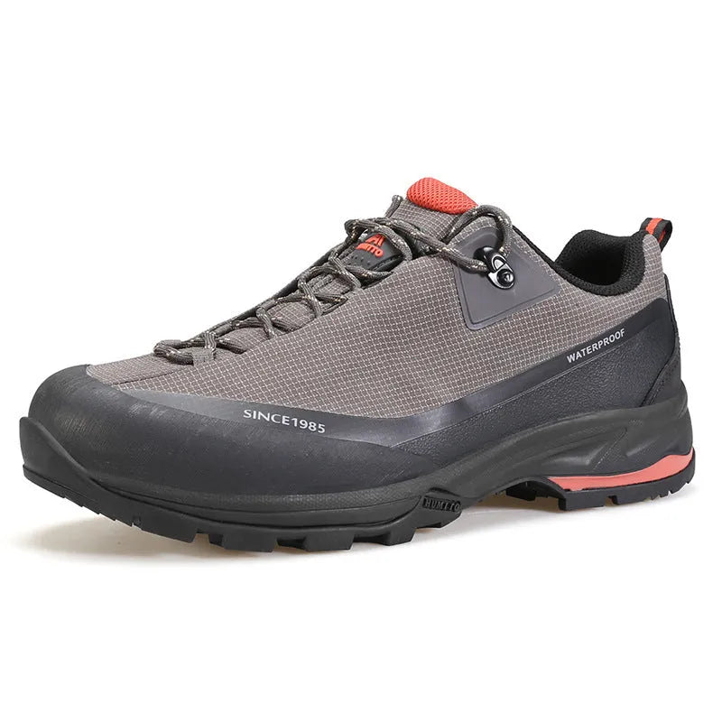 Low-top hiking boots in various colours with non-slip rubber soles and leather mesh upper