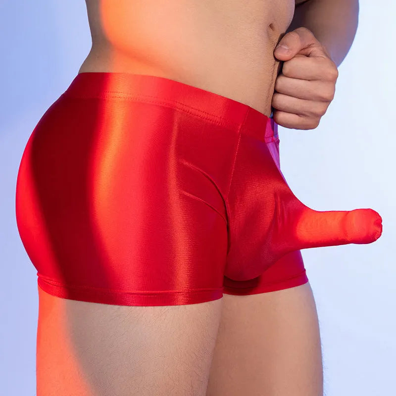Men's elephant print boxer shorts in breathable nylon fabric, showing seamless construction and mid-waist design
