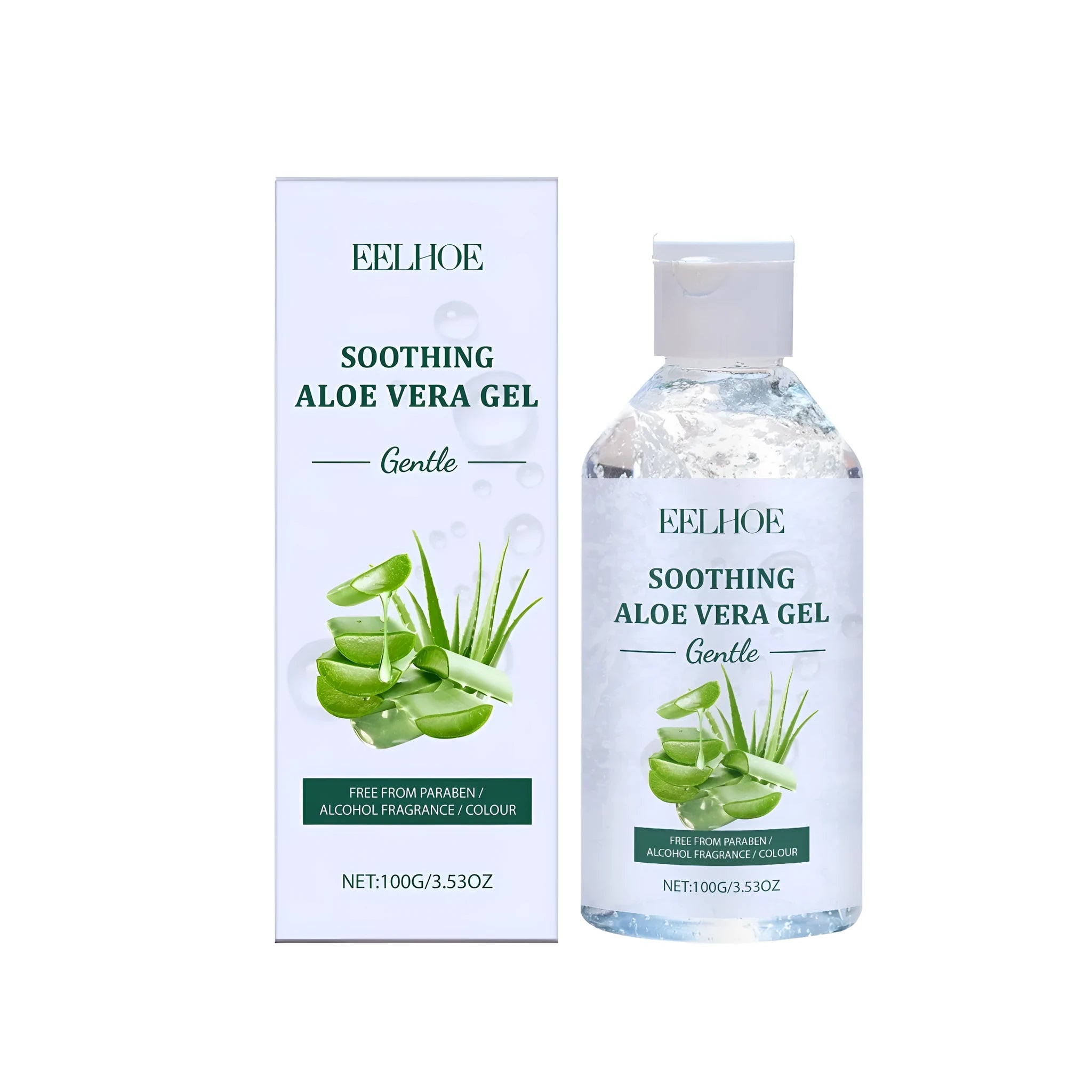100g pump bottle of clear aloe vera gel with glycerin and sodium hyaluronate.