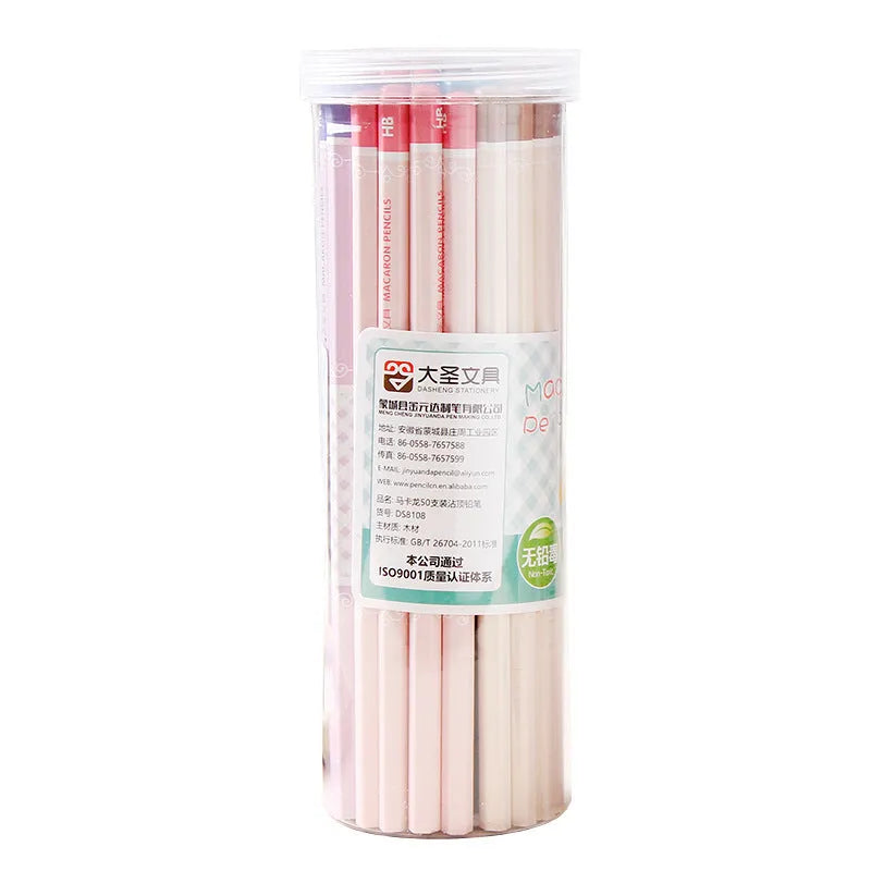 Barrel containing 50 HB basswood hexagonal pencils for school and office use