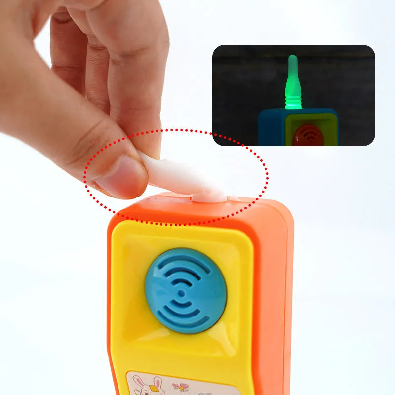 Colourful cartoon animal children's toy with sound and light features.