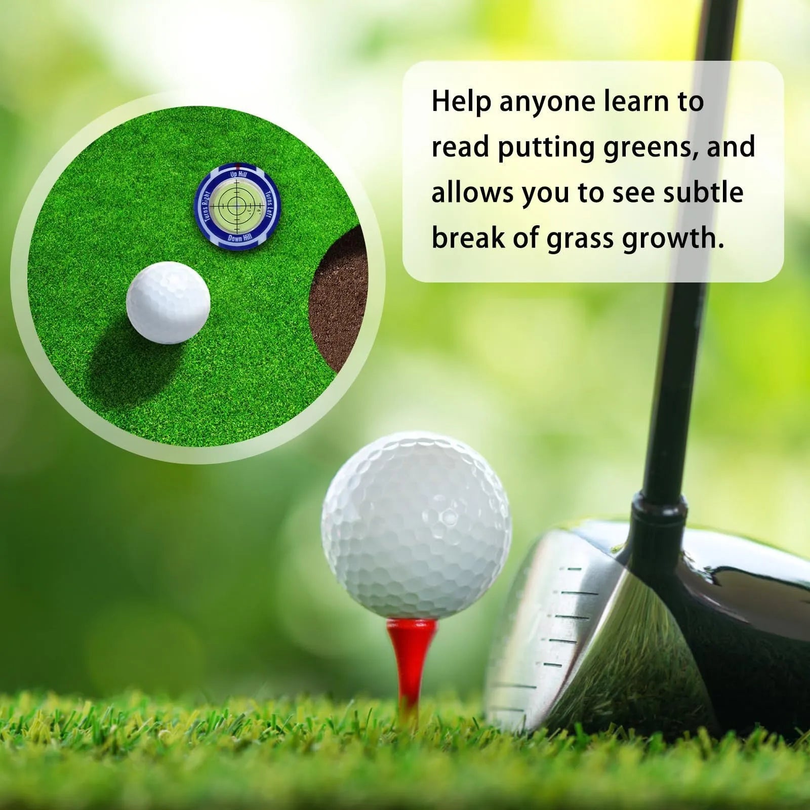 Golf level hat clip measurement device with green position markers for score tracking