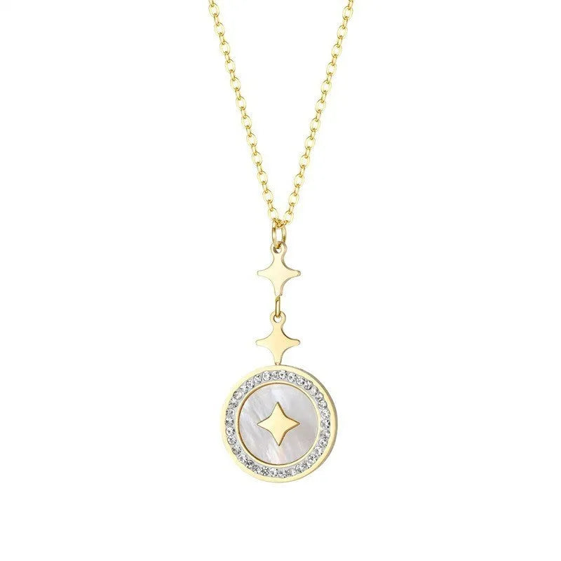 Titanium steel women's necklace with six-pointed star pendant on O-ring chain