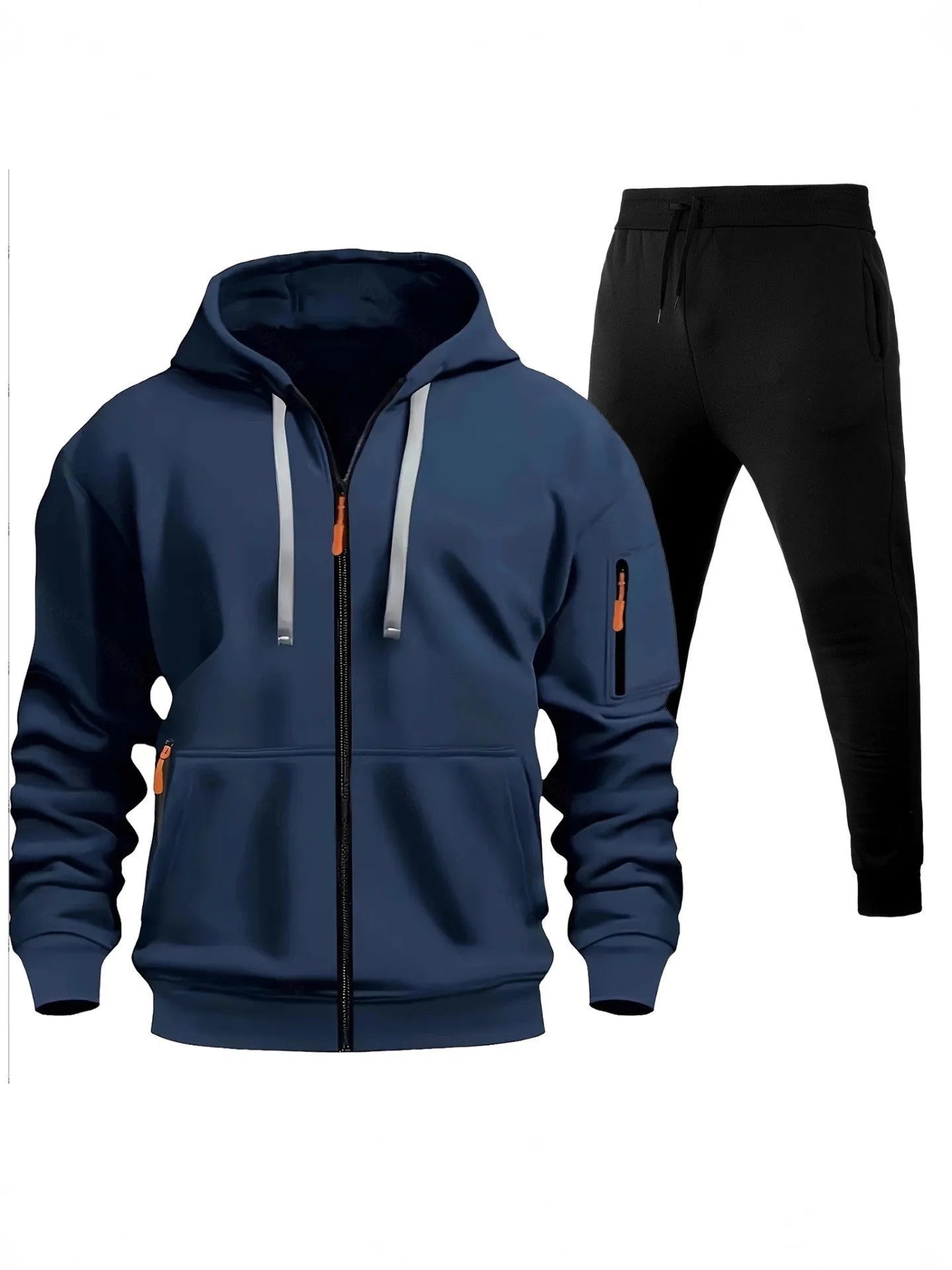 Men's zip-up hoodie set with multiple pockets and wool lining in camel colour