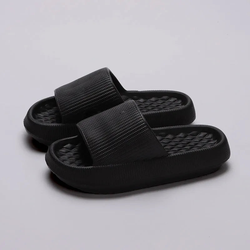 Women's solid colour EVA slippers with rhombus stripe pattern and anti-slip sole, pink colour