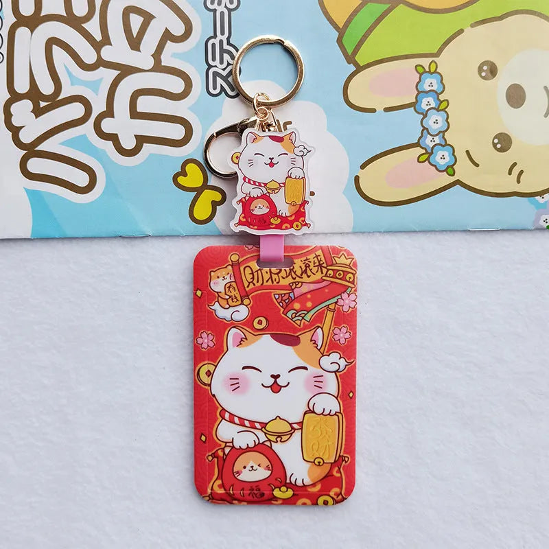 Lucky cat cartoon design certificate set with plastic card sleeve and ferrule pendant