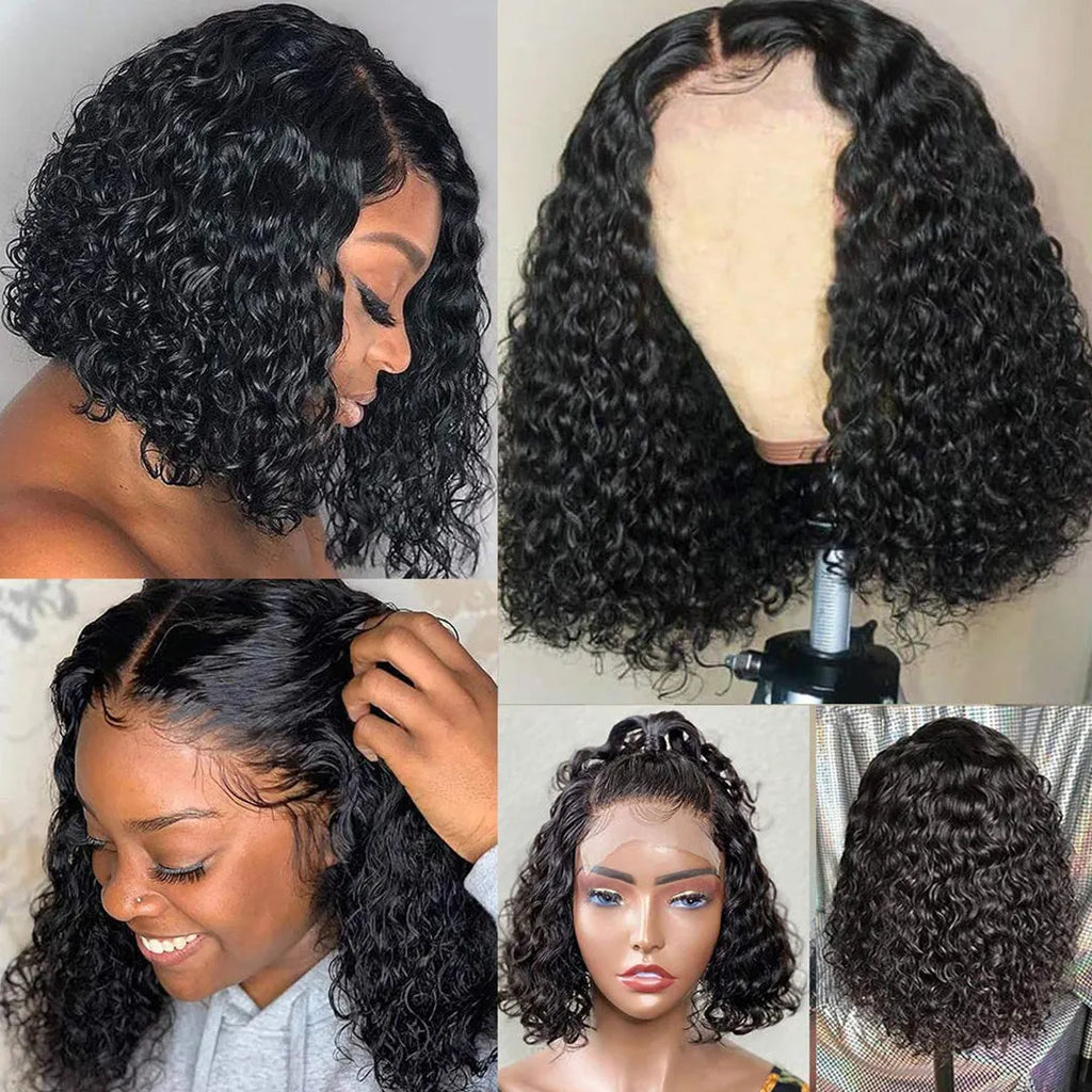 Short bob jerry curly 100% unprocessed human hair wig with transparent Swiss lace and bleached knots, 12 inch length
