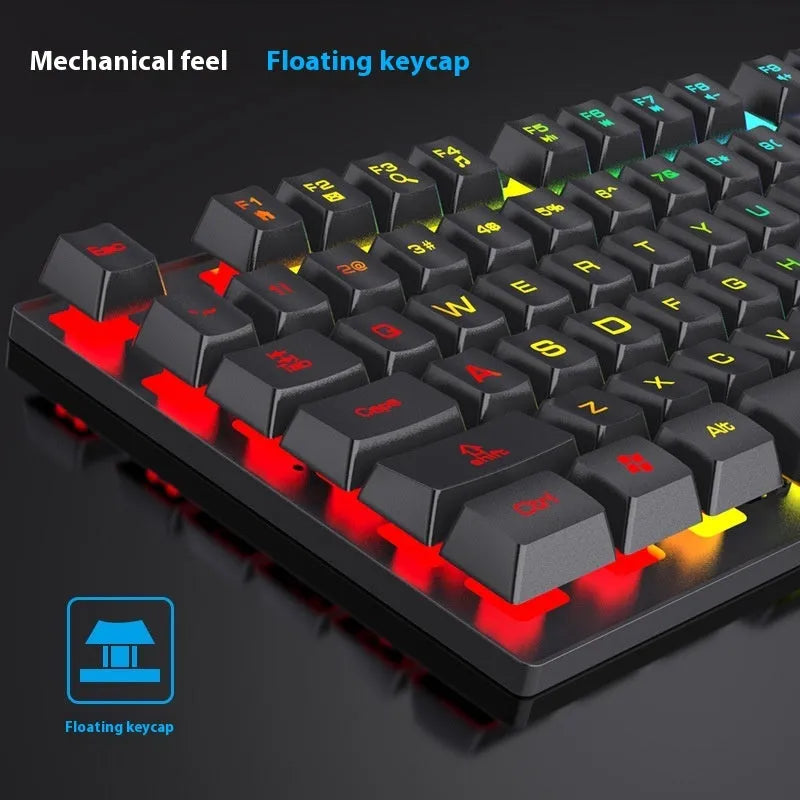 Black 104-key mechanical gaming keyboard with backlight, optional mouse package, 37.5cm width