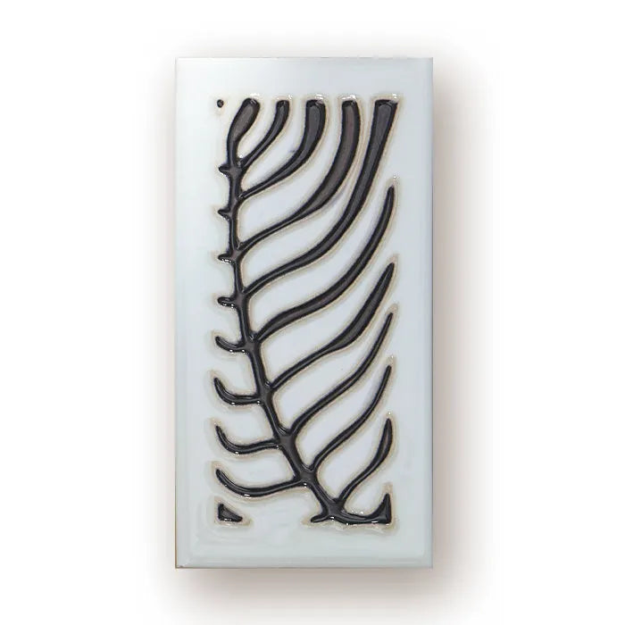 Handmade retro-style ceramic doorplate with a white enamel background and a raised black number 5, shown at 76mm by 152mm.