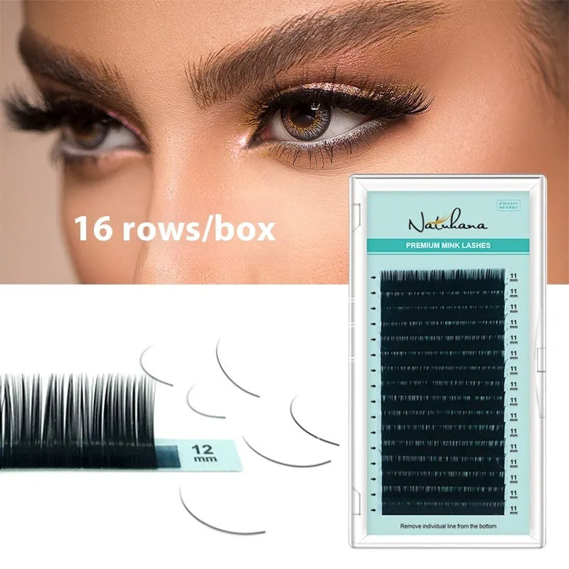 Soft velvet artificial fibre false eyelashes in various lengths from 7mm to 15mm and thicknesses 0.05CC to 0.2CC