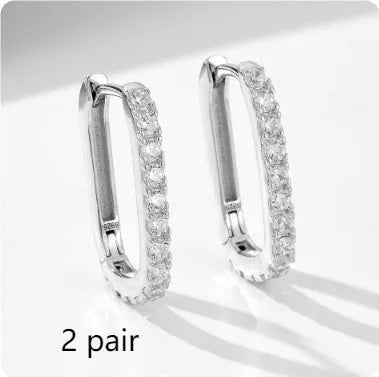 S925 sterling silver oval geometric zircon ear clip earrings in yellow or white