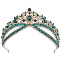 Wedding crown headdress with rhinestone and crystal in silver white finish on display