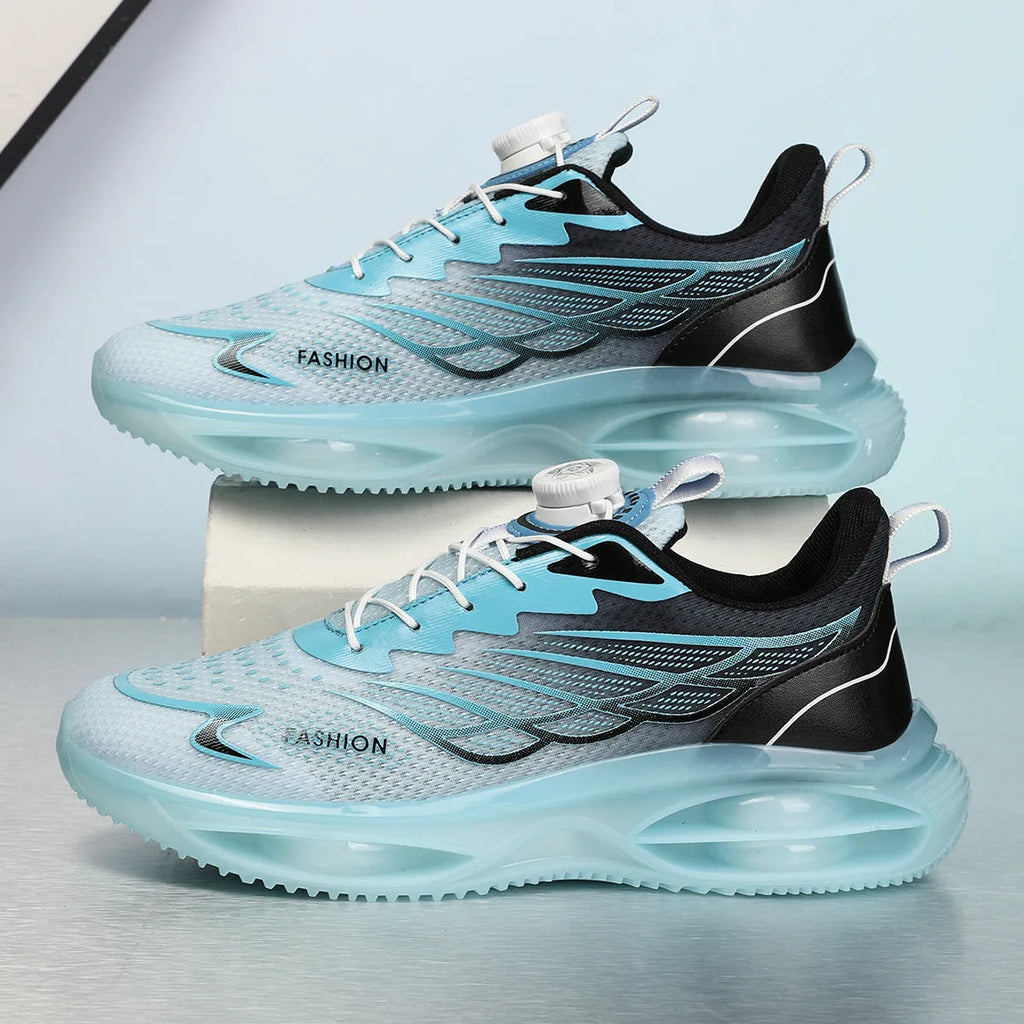 Casual breathable shoes in sky blue with PU mesh upper and rubber sole, lace-up design
