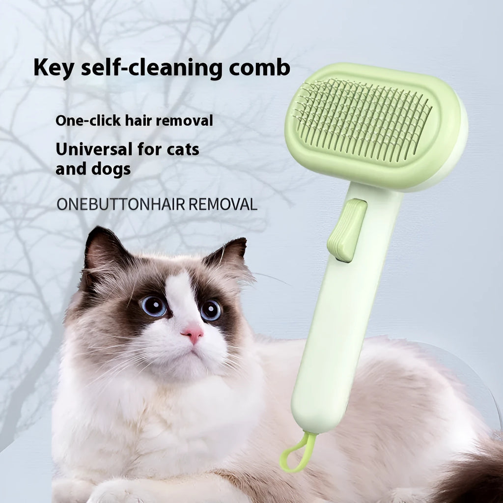 Large cat hair comb with stainless steel teeth and ABS plastic handle in light grey colour