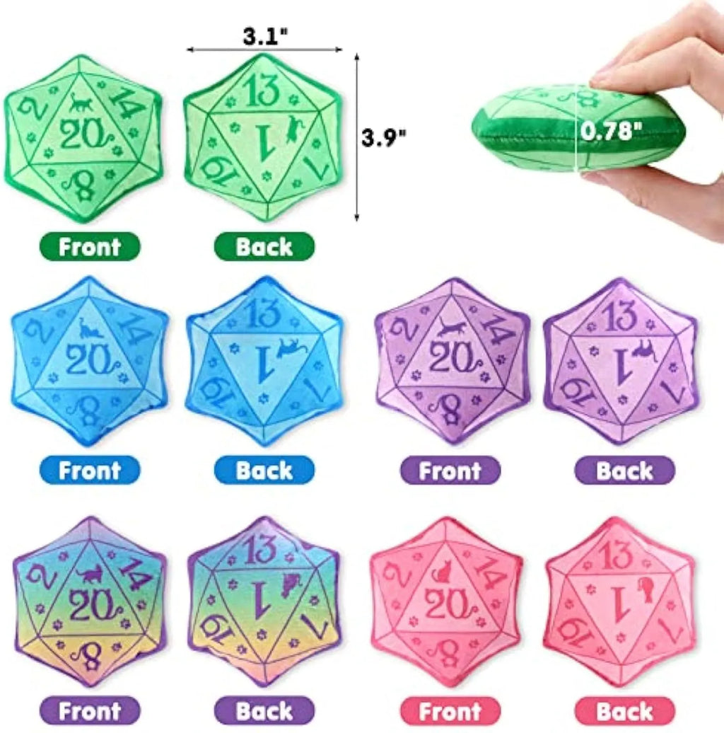 Blue dice-shaped plush cat toy with organic catnip filling for role playing games