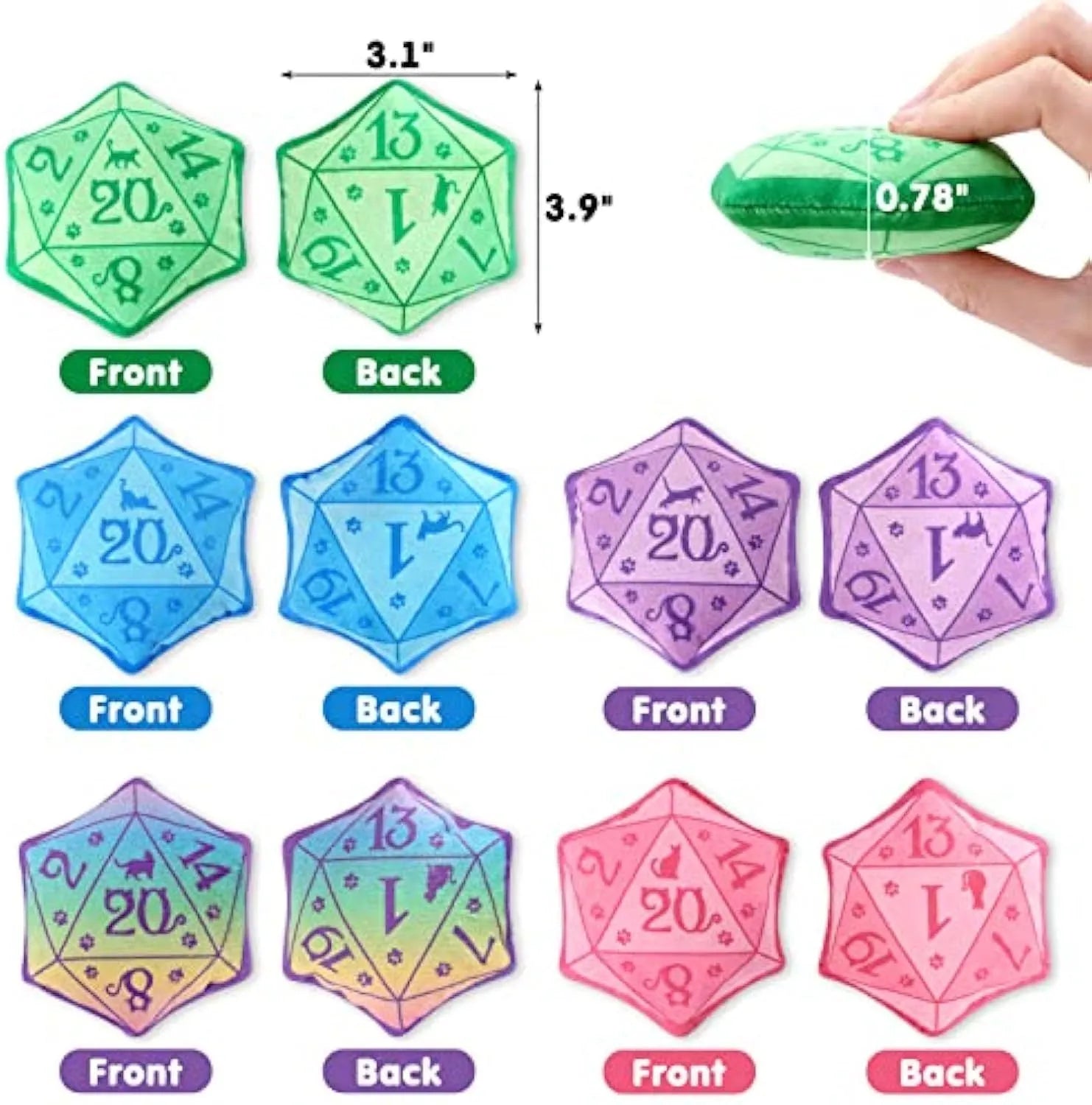 Blue dice-shaped plush cat toy with organic catnip filling for role playing games