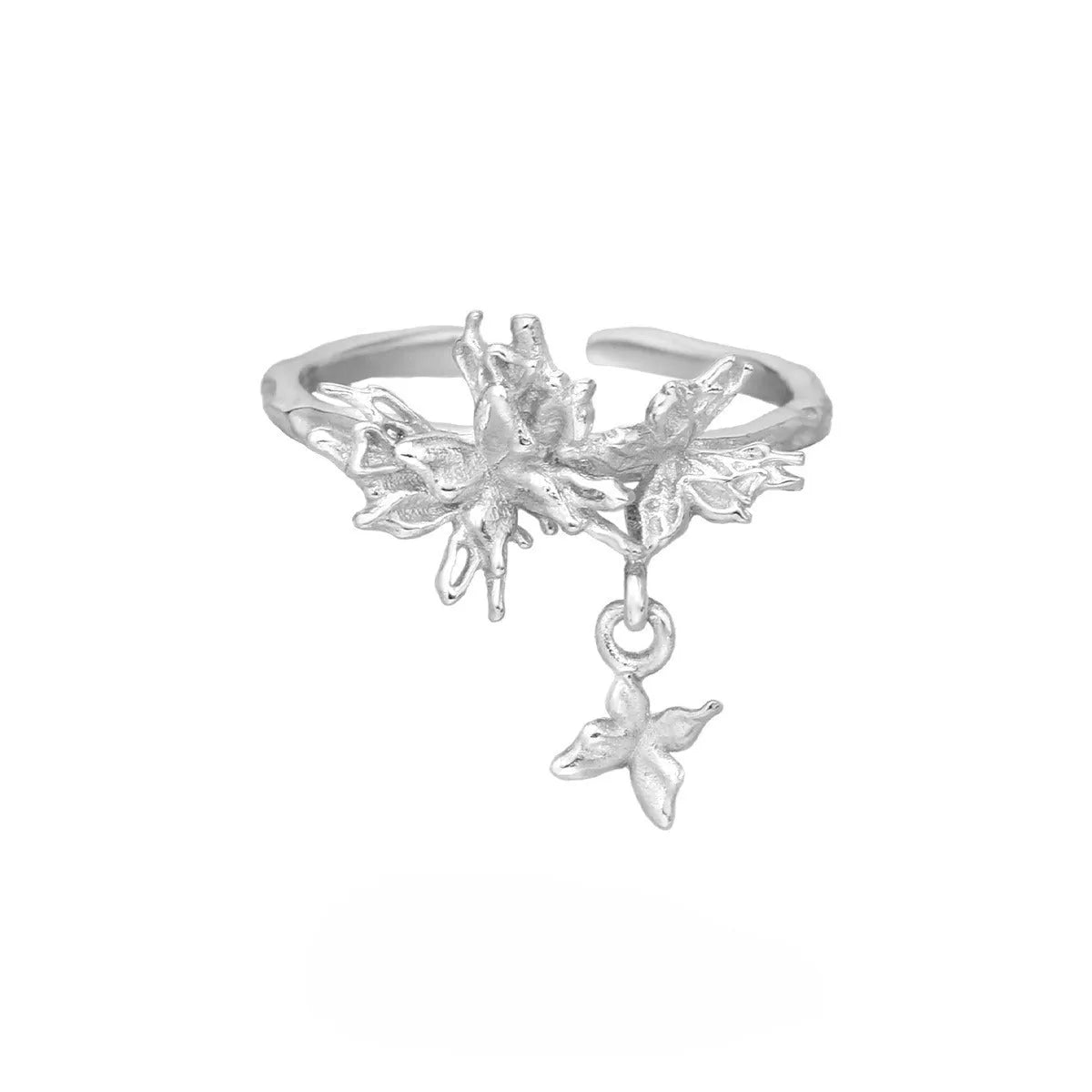 Silver butterfly ring with adjustable opening in 18K gold electroplated finish, women's original design
