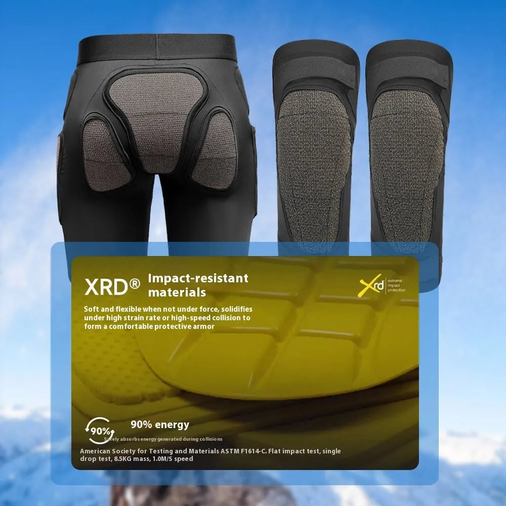 Skiing protective gear hip and knee pads with X-ray diffraction design for anti-fall cushioning