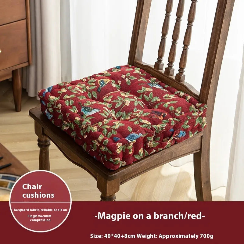 Square floral dining chair cushion for back and waist support, showing 40x40x8cm dimensions.