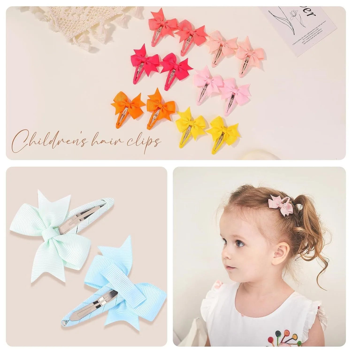 40-piece set of snap hair bows in various grosgrain ribbon colours for baby girls