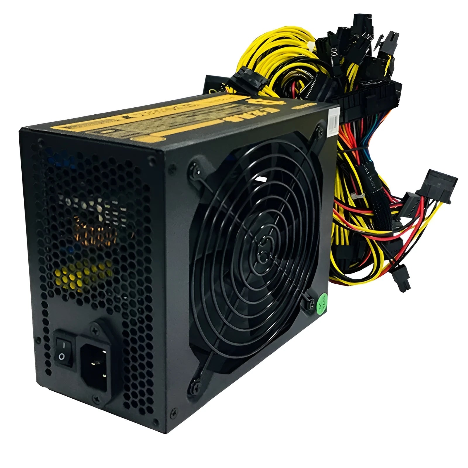 Black server power supply unit with multiple cable connectors including 12 graphics card interfaces
