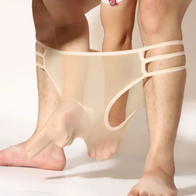 Men's transparent nylon shorts with elephant nose pouch design in multiple colour options