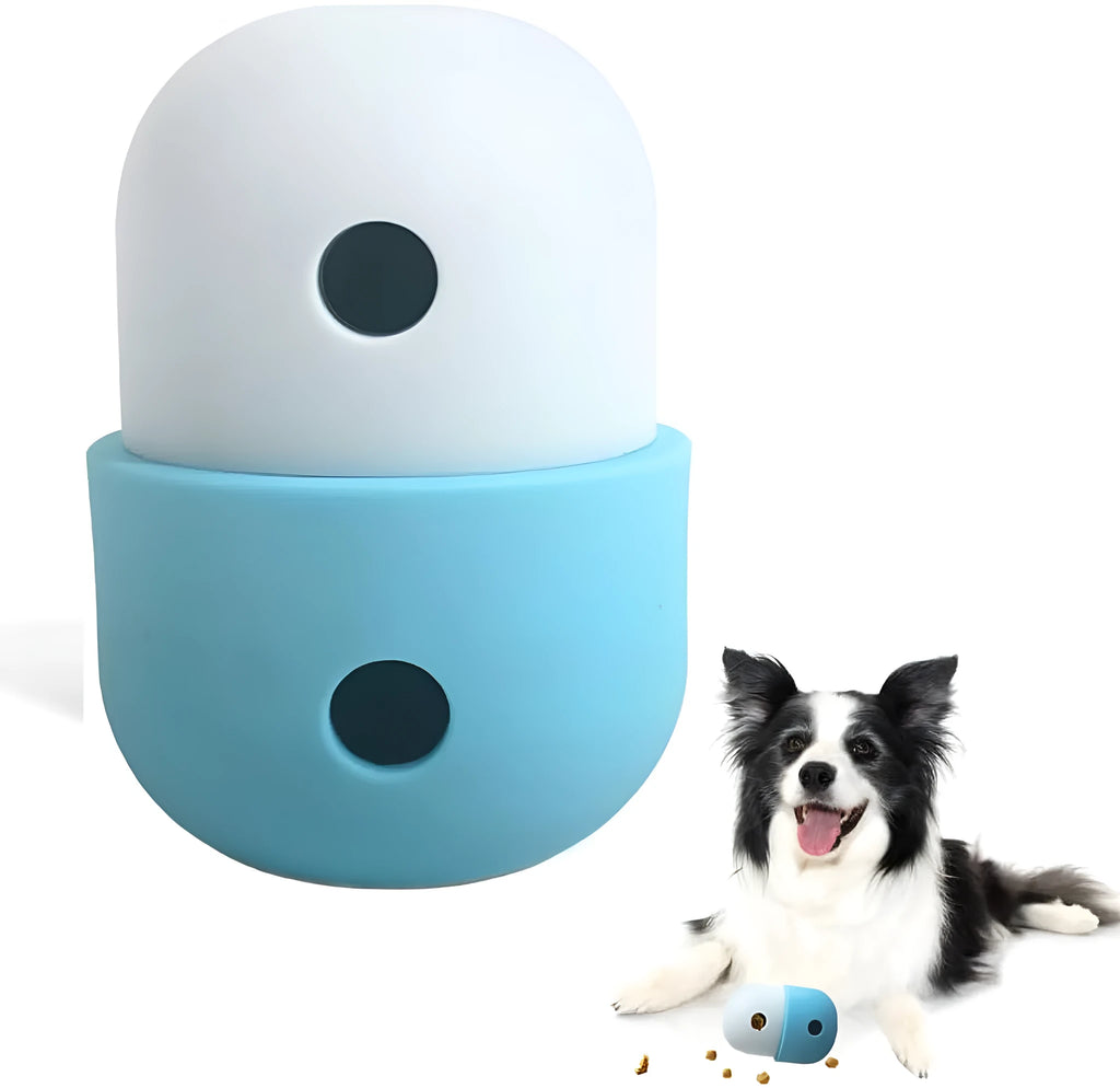 Food grade silicone dog puzzle toy with treat dispensing function in white and blue colour option