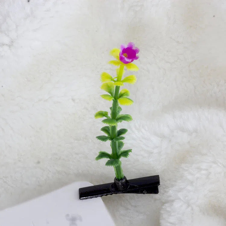 Plastic grass bean sprout hairpin with cute flower barrettes for children, handmade floral hair accessory