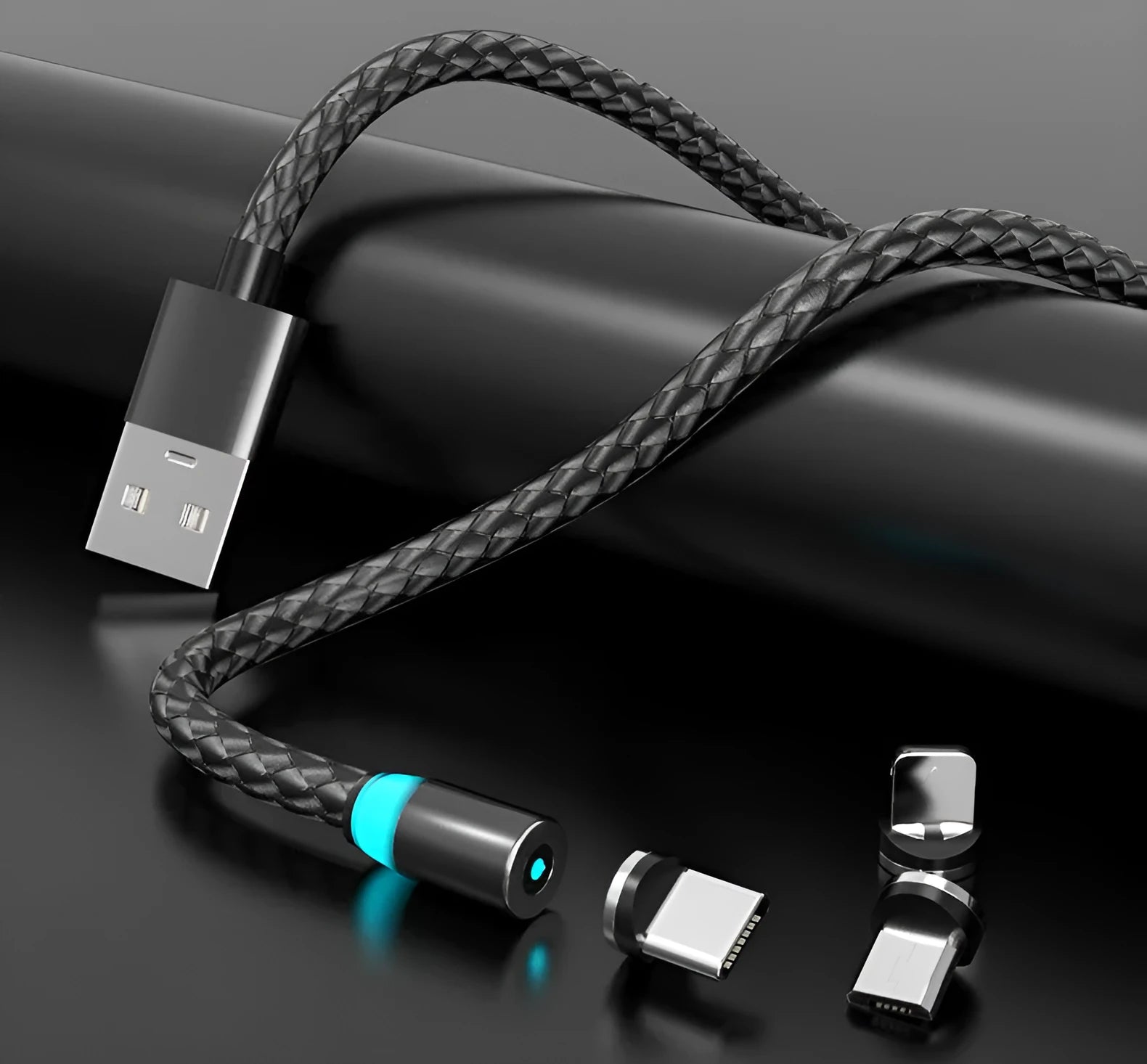 Magnetic mobile phone charging cable with breathing light indicator in multiple colour options
