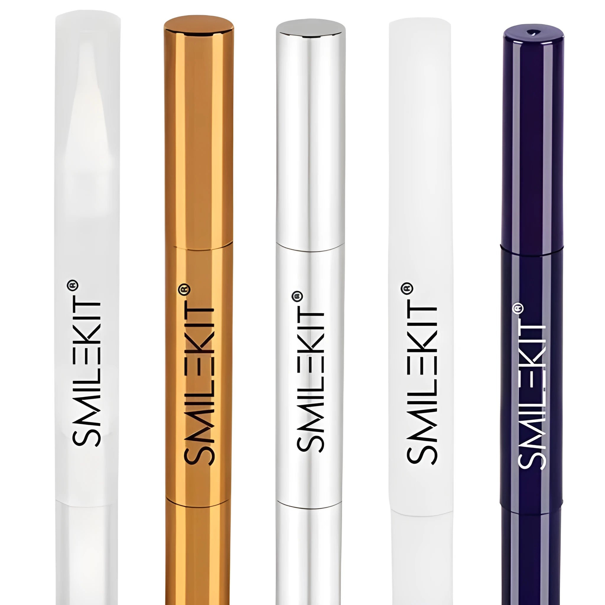 Gold aluminium teeth whitening pen with plastic brush applicator tip and 2ml gel capacity