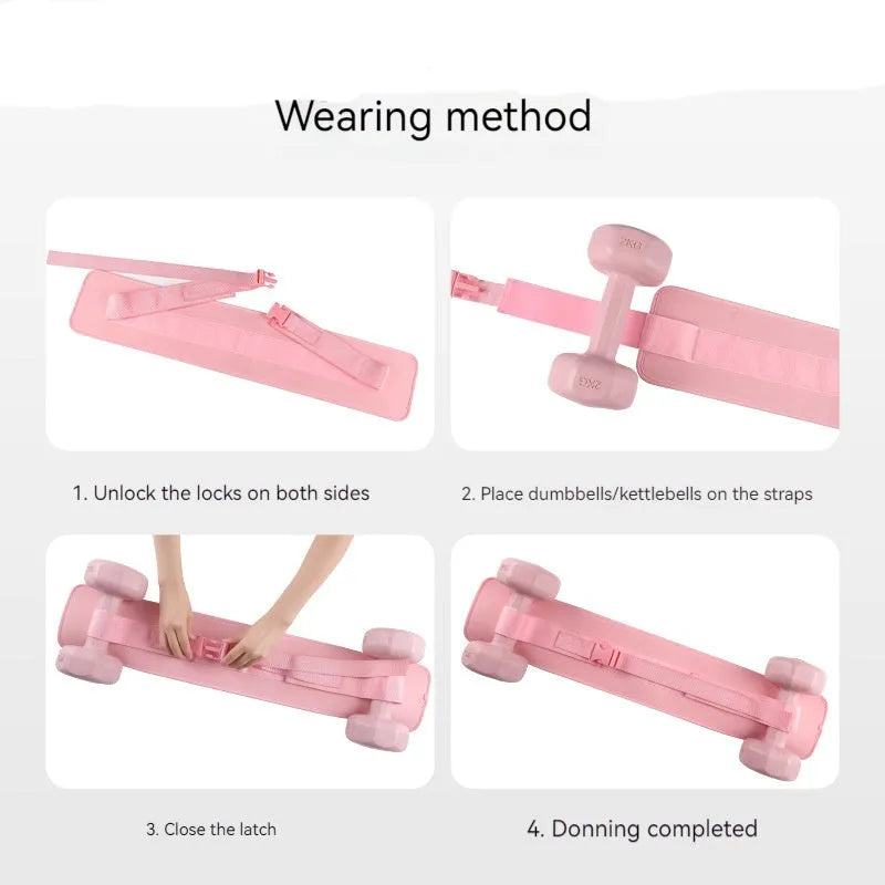 Black hip thrust resistance belt with dumbbell attachment for weight training