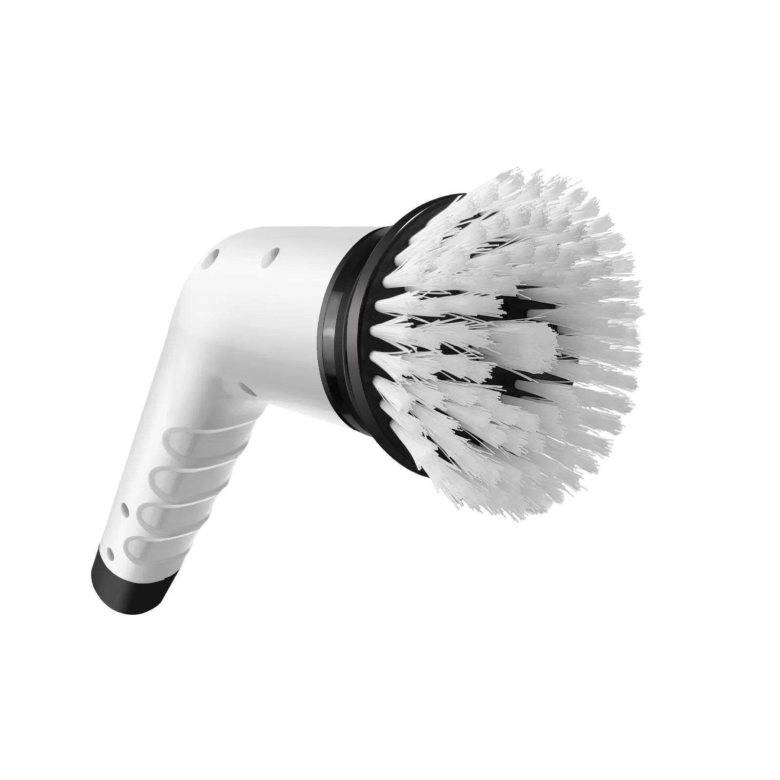 White handheld electric cleaning ball with a brush attachment on a household surface.