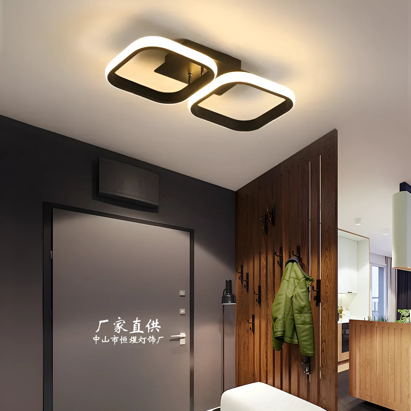 Modern simplicity hallway LED ceiling light in black with three round shapes over a corridor