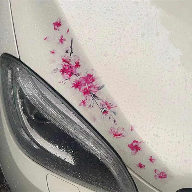 Cherry blossom flower car sticker on vehicle window showing two size options