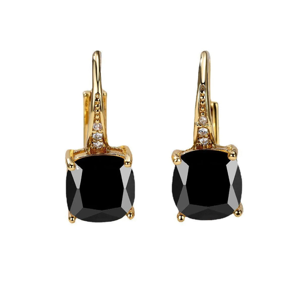 Square zircon inlaid geometric ear hook earrings in a gold electroplated finish