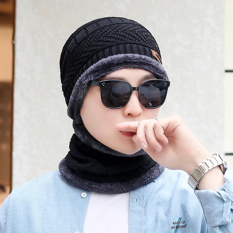 Coral Fleece Balaclava Winter Hat – wool knit dome beanie with fleece lining, unisex one size, navy blue shown