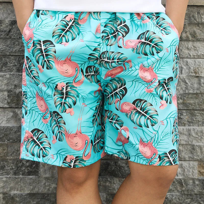 Men's floral print swimming trunks in polyester with five-point design