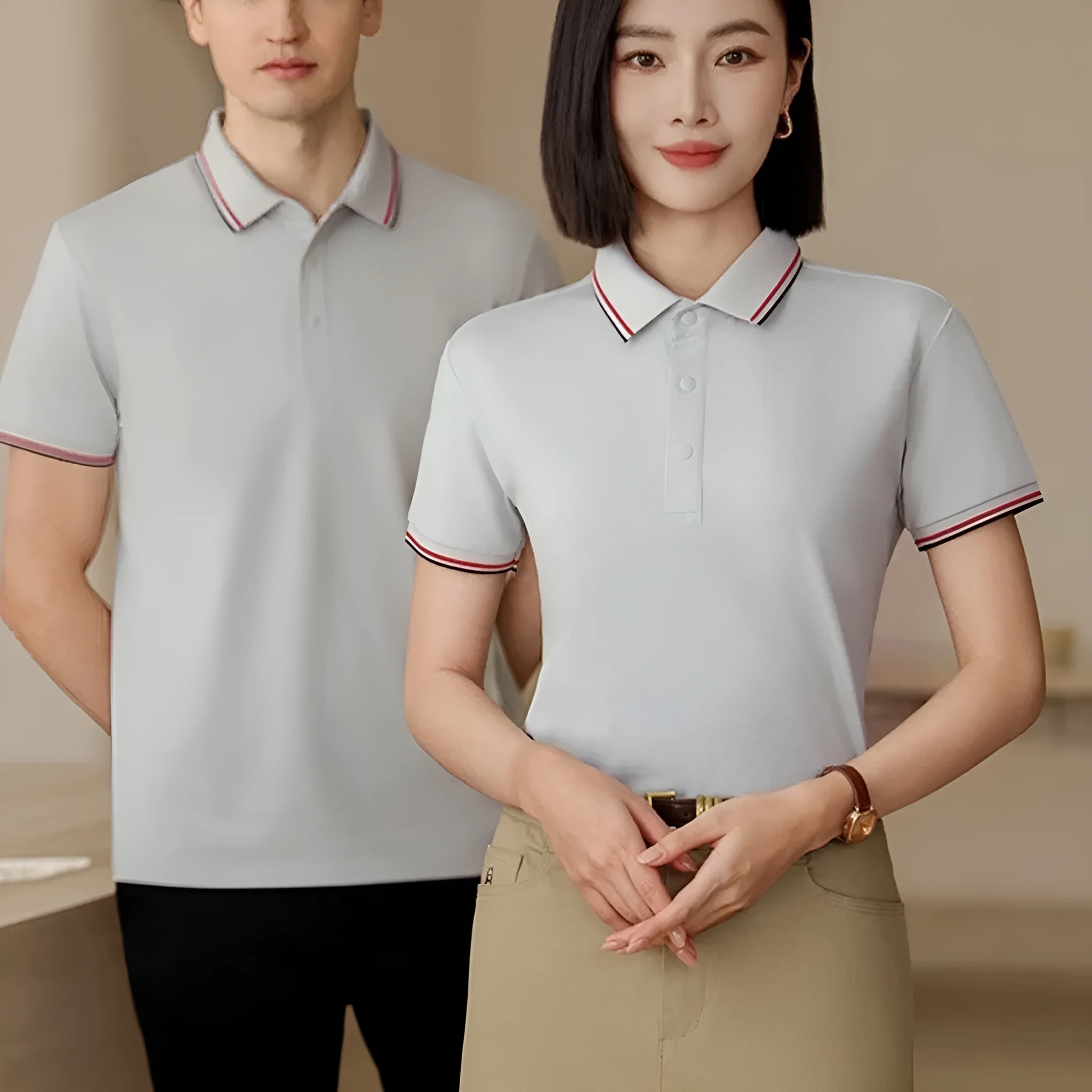 Men's solid colour cotton lapel T-shirt, short sleeve, summer pullover, in Cloud Blue