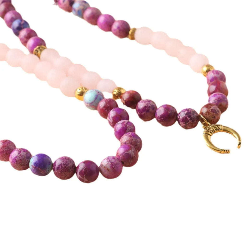 Pink crystal emperor stone round pendant necklace for casual unisex wear