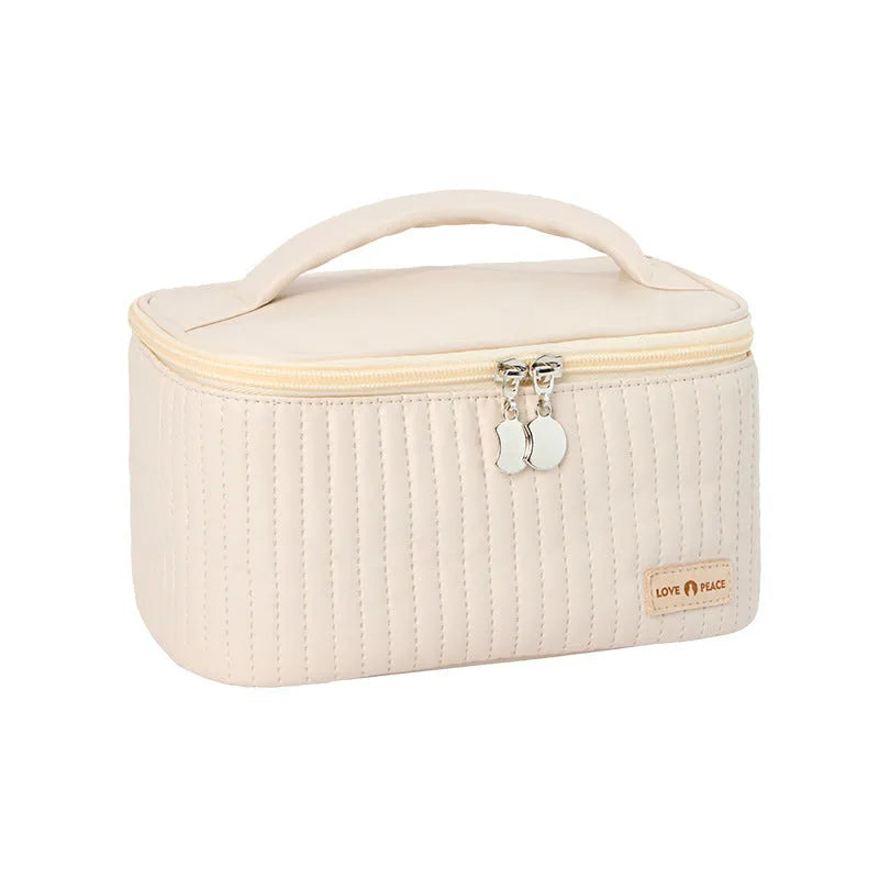 Open-top solid colour PU leather makeup bag in a choice of six colours.