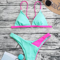 Patterned women's nylon swimsuit set with bra and panties in European style